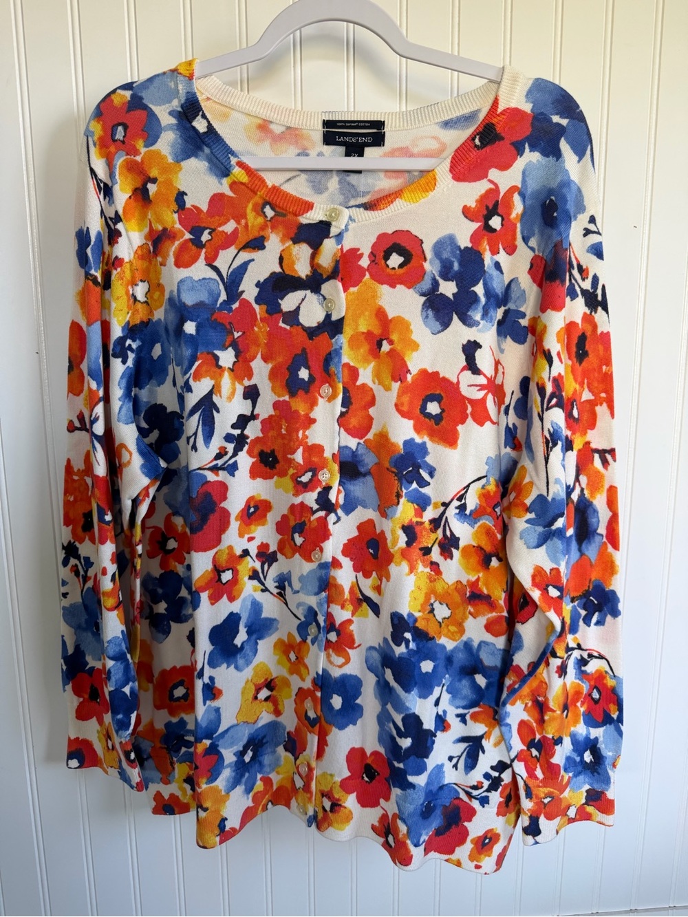 Lands' End Floral Button Cardigan Women’s 2XL Cottagecore Granny Chic Preppy